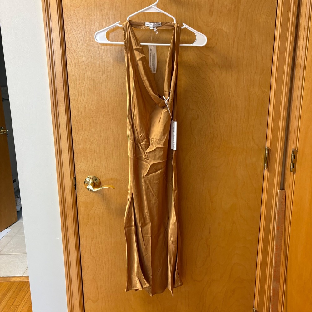 Young Fabulous & Broke Midi Dress Women XS Gold Halter Backless Cowl Neck